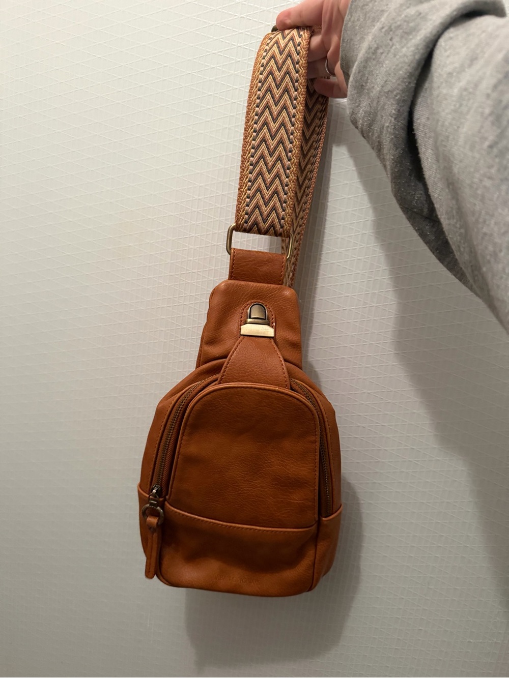 Compact Tan Leather Crossbody Sling Bag